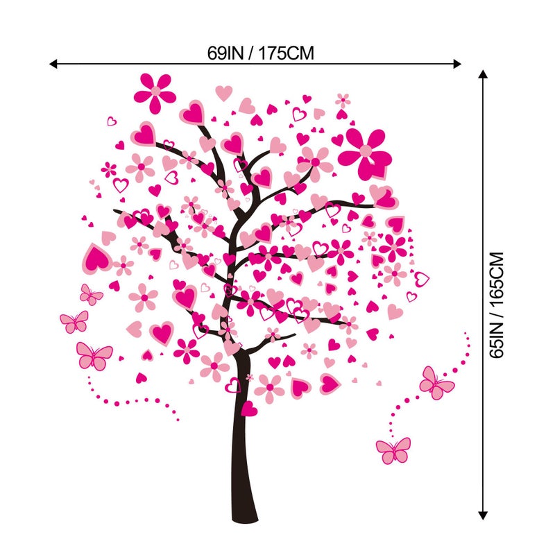 LiveGallery Removable Huge Pink Cartoon Heart Flower Tree Wall Decals Red Butterfly Wall Stickers Home Art Decor for Kids Girls Babys Bedroom Nursery Room Living Room Decorations - Image 3